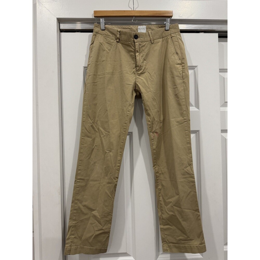 Sunspel Mens 32x32 Stone Khaki Straight 100% Cotton Flat Front Chino Pants